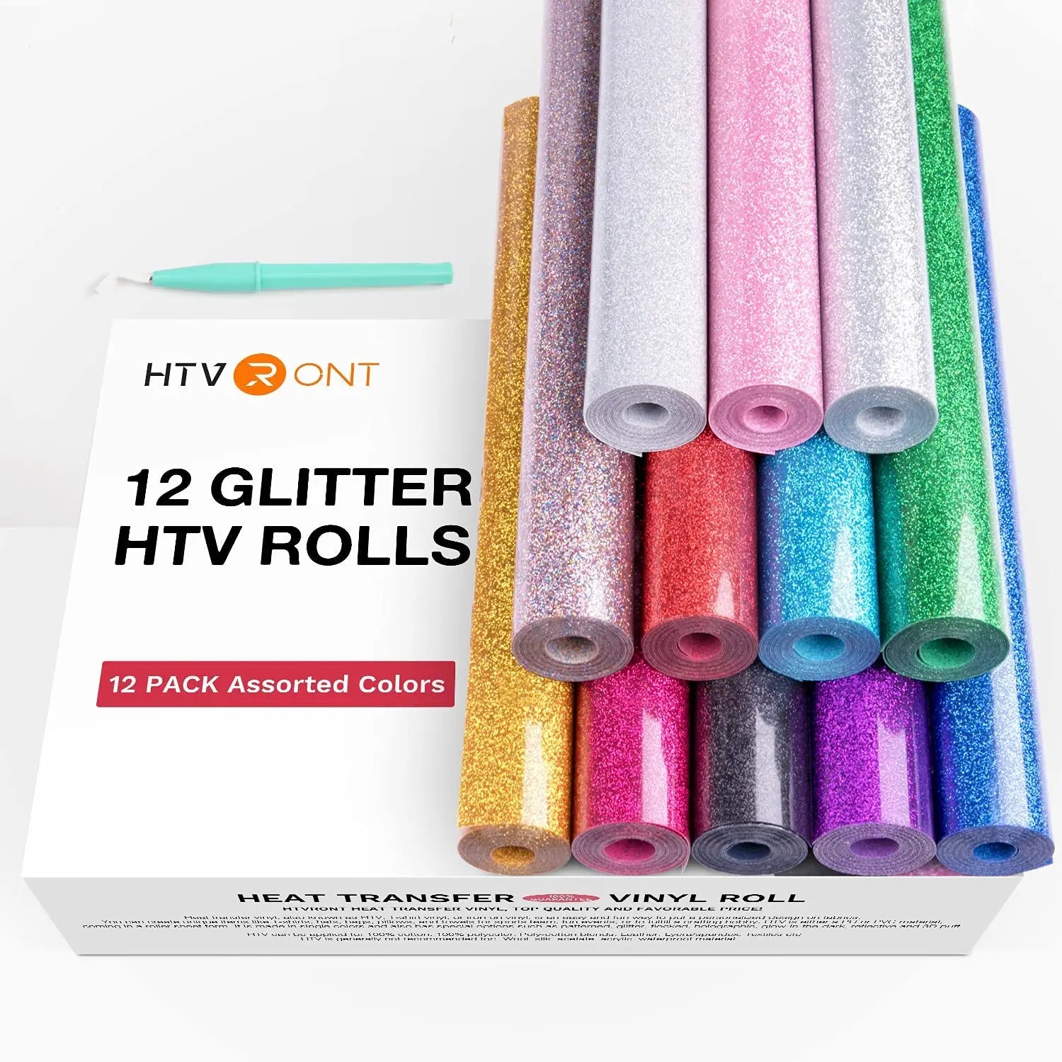 HTFRONT - Värmeöverföringsglitterrullar - 12-pack 