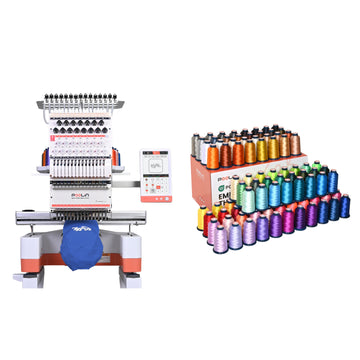 PooLin - EOM - Multi-Needle - Broderimaskine + GRATIS Broderitråd - 4000m Rullar - 100 Färger - Bundle