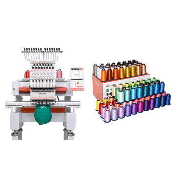 PooLin - EOV - Multi-Needle - Broderimaskine + GRATIS Brodertråd - 4000m Rullar - 100 Färger - Bundle