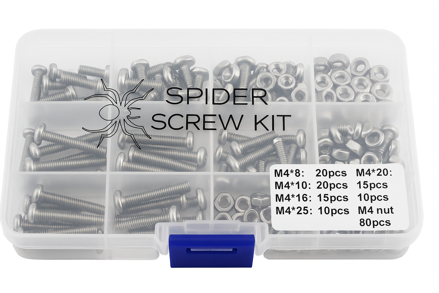 Spindelskruvsats med muttrar - M4 - 80 delar